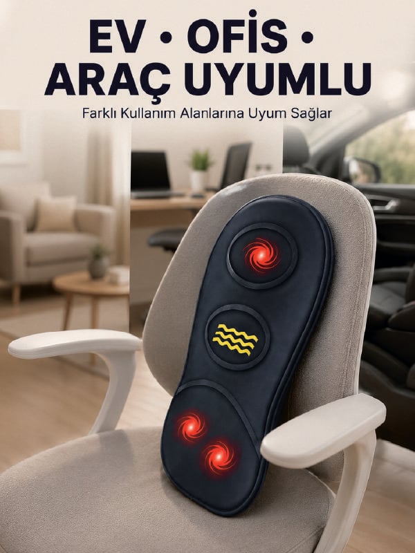 Isıtmalı Bel Masaj Minderi Ev Ofis Araç Uyumlu Titreşimli Destek