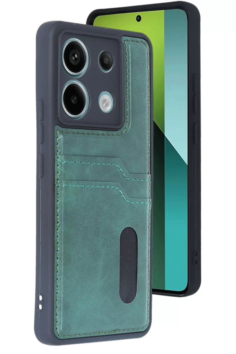 Newface Xiaomi Redmi Note 13 Pro 4G Kılıf Sara Kartvizitli Deri Kılıf - Koyu Yeşil