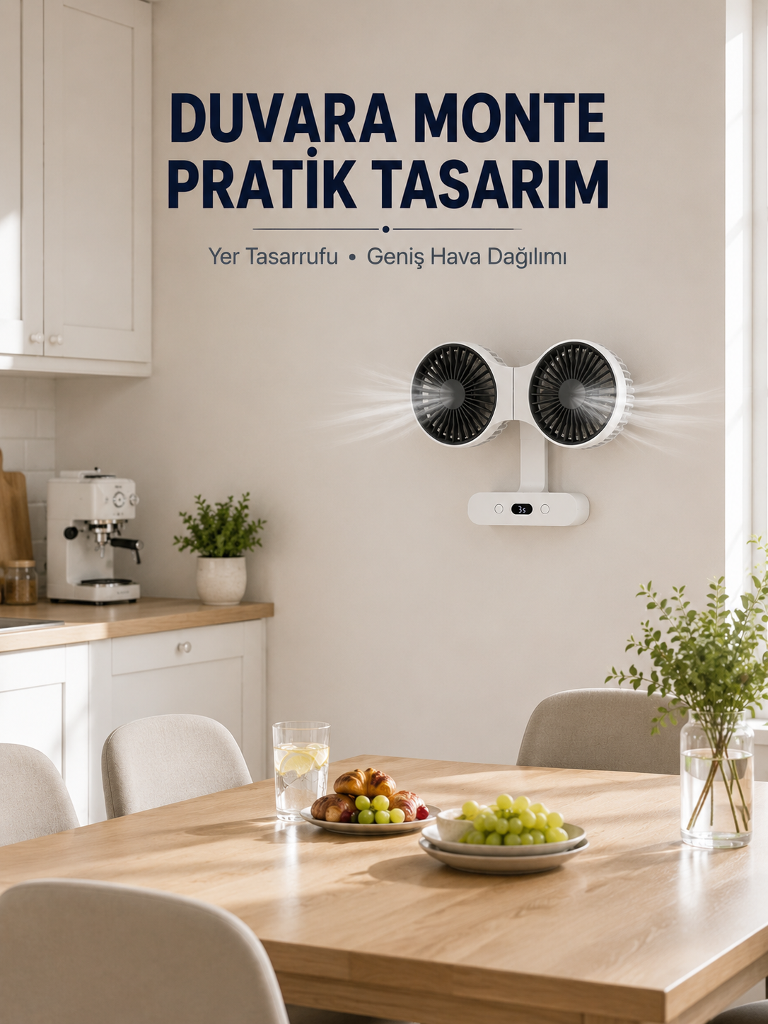 Dijital Göstergeli Çift Fan Başlıklı Masa Vantilatörü