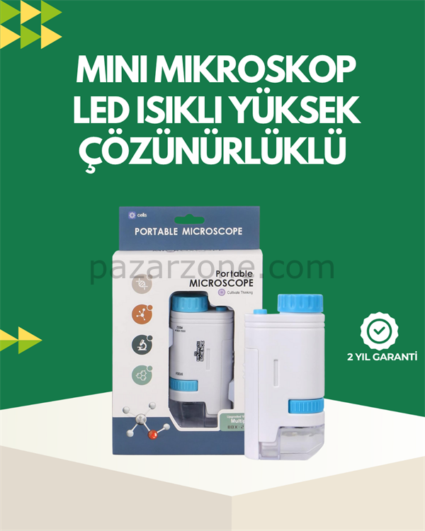 LED Aydınlatmalı 80–200 Kat Büyütmeli Cep Mikroskop