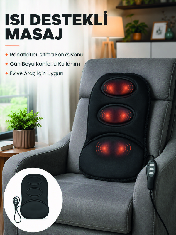 Isıtmalı Masaj Minderi Masaj Motoru, Kablolu Kumanda ve Çoklu Masaj Modu