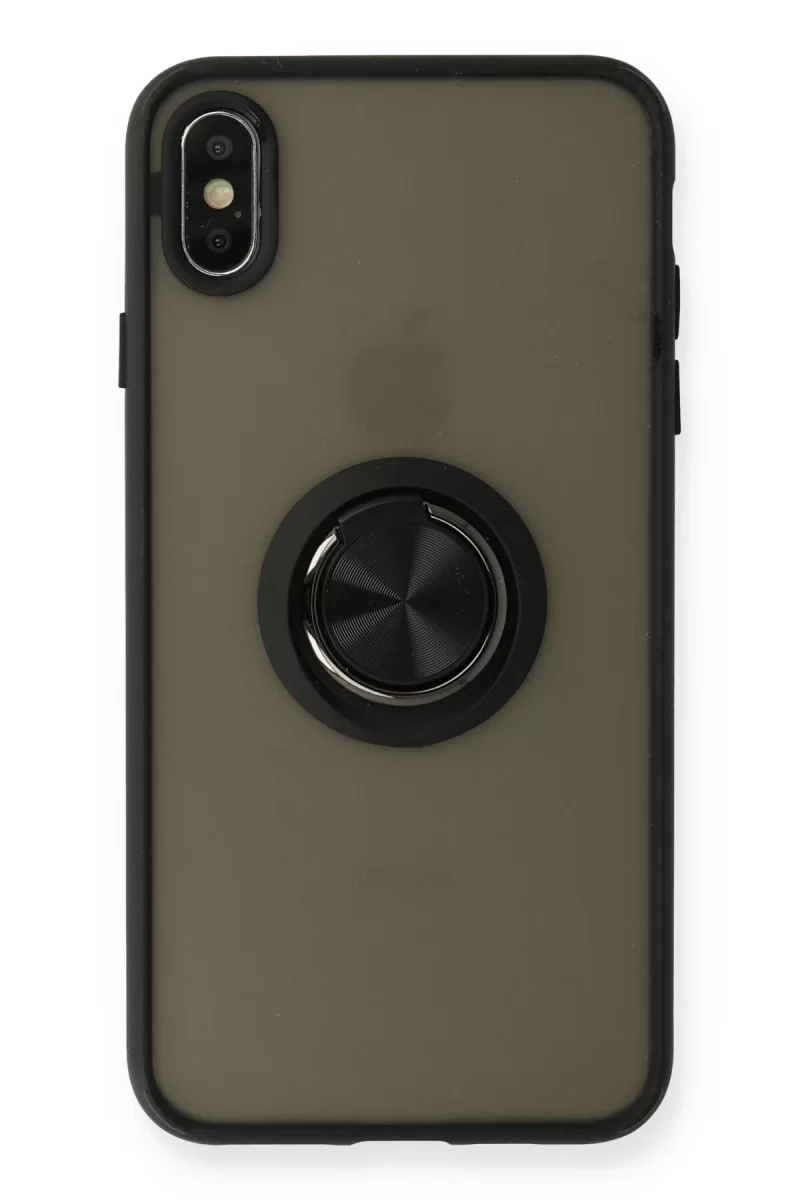 Newface Apple iPhone XS Max Kılıf Montreal Yüzüklü Silikon Kapak - Siyah
