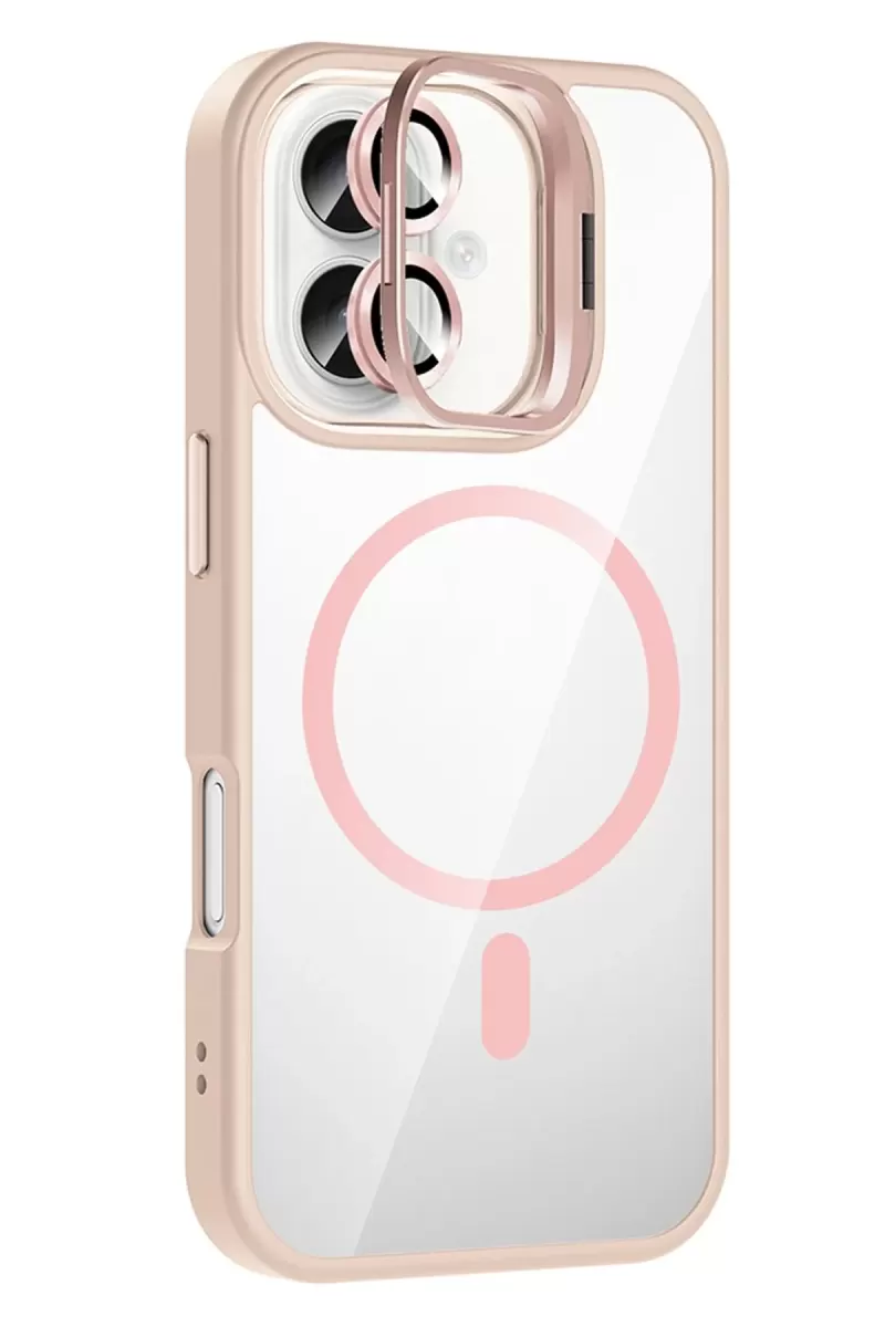 Joko Apple iPhone 16 Plus Remim Lensli Magsafe Standlı Kapak - Pembe