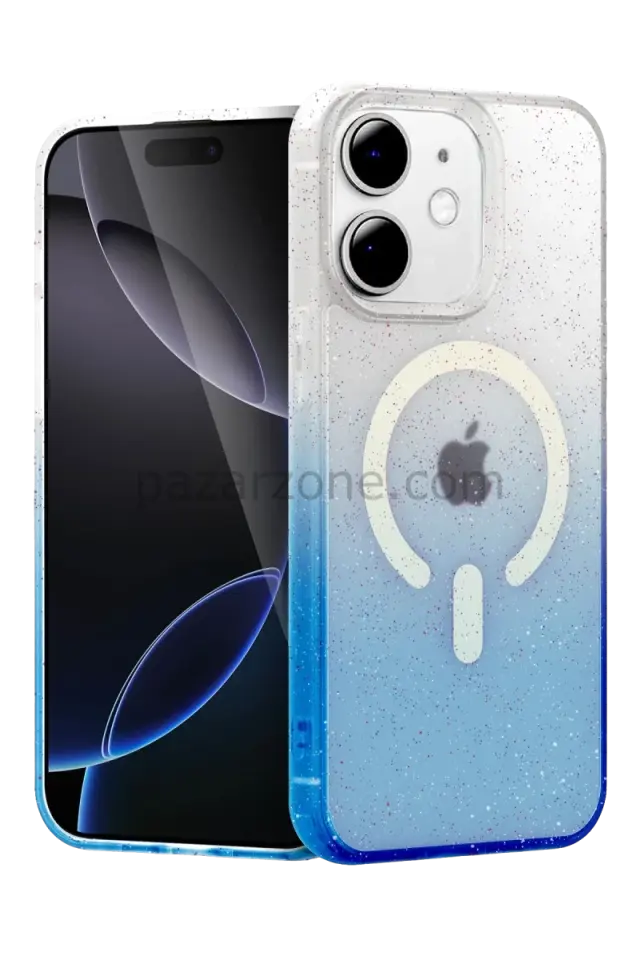 Newface Apple iPhone 12 Pummel Shiny Magsafe Kapak - Mavi
