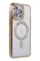 Newface Apple iPhone 15 Pro Max Kılıf Joke Simli Magneticsafe Kılıf - Gold