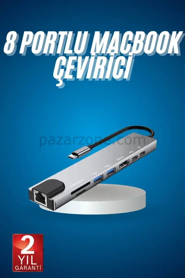 8 Port Çoklayıcı Macbook Ile Uyumlu Çoğaltıcı Type-C dönüştürücü TF SD kart