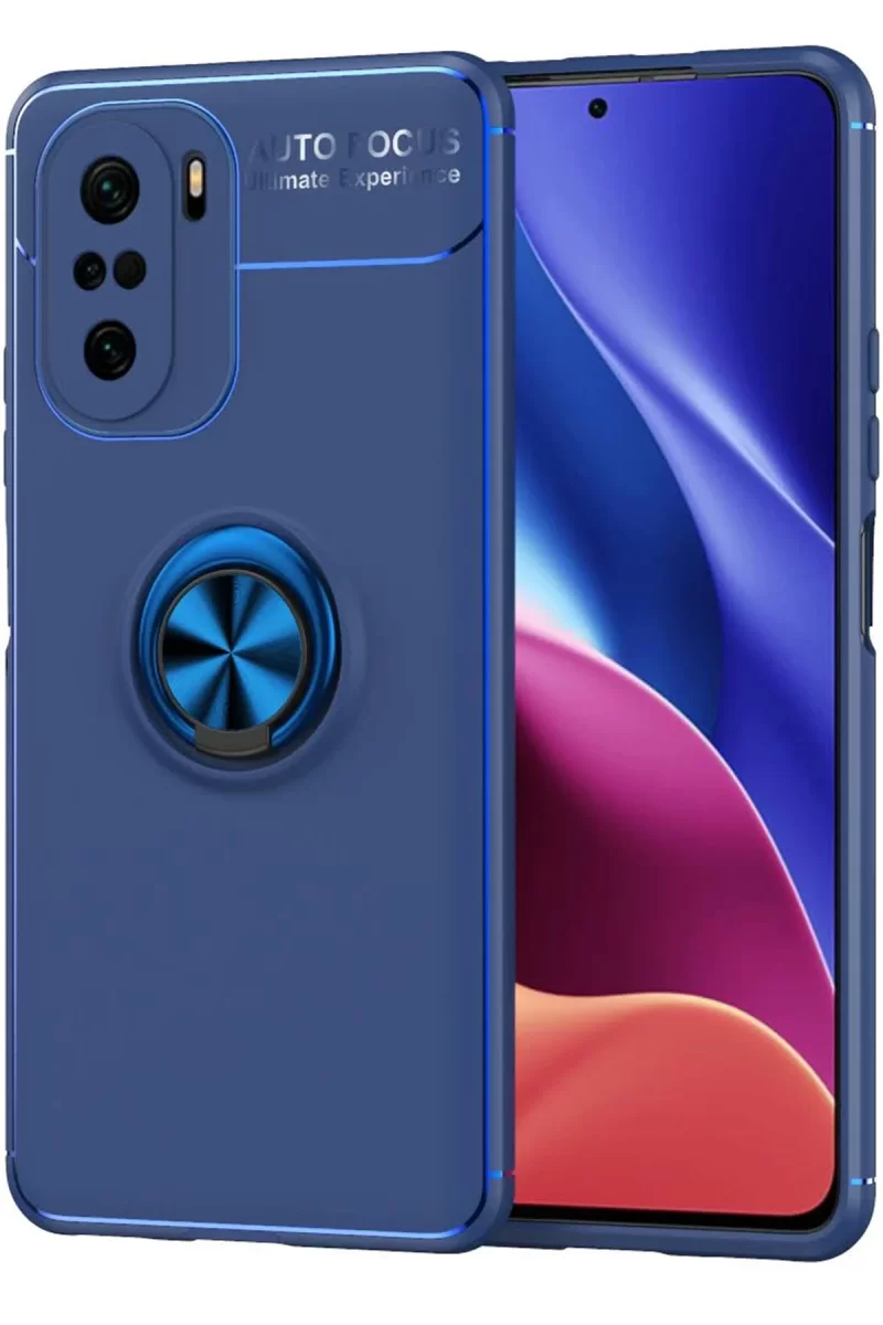 Newface Xiaomi Poco F3 Kılıf Range Yüzüklü Silikon - Mavi
