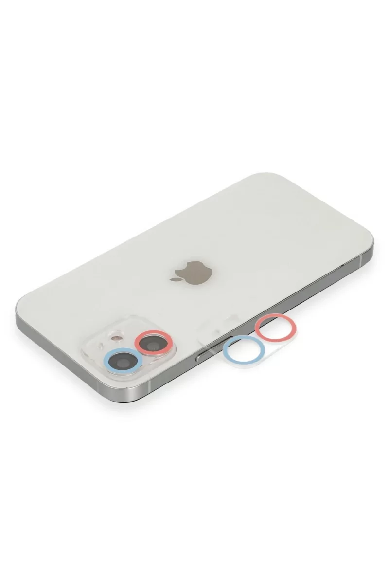 Newface Apple iPhone 12 Renkli Kamera Lens Koruma Cam - Pembe-Mavi