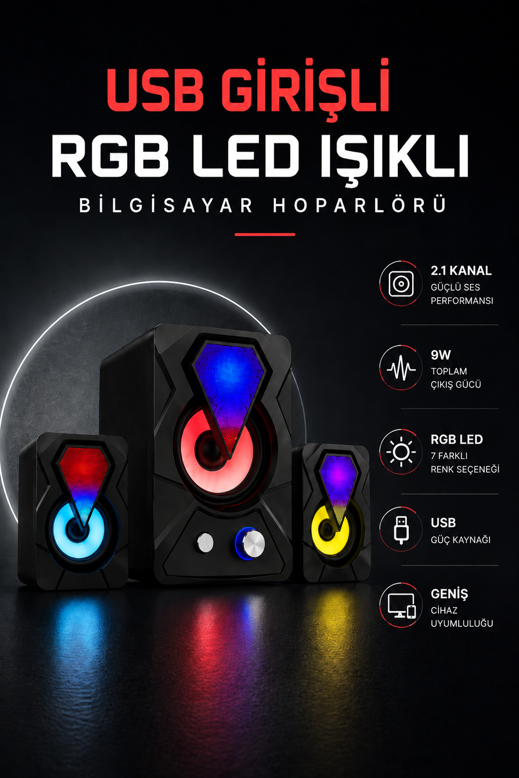 RGB LED AYDINLATMALI USB BİLGİSAYAR OYUN HOPARLÖRÜ