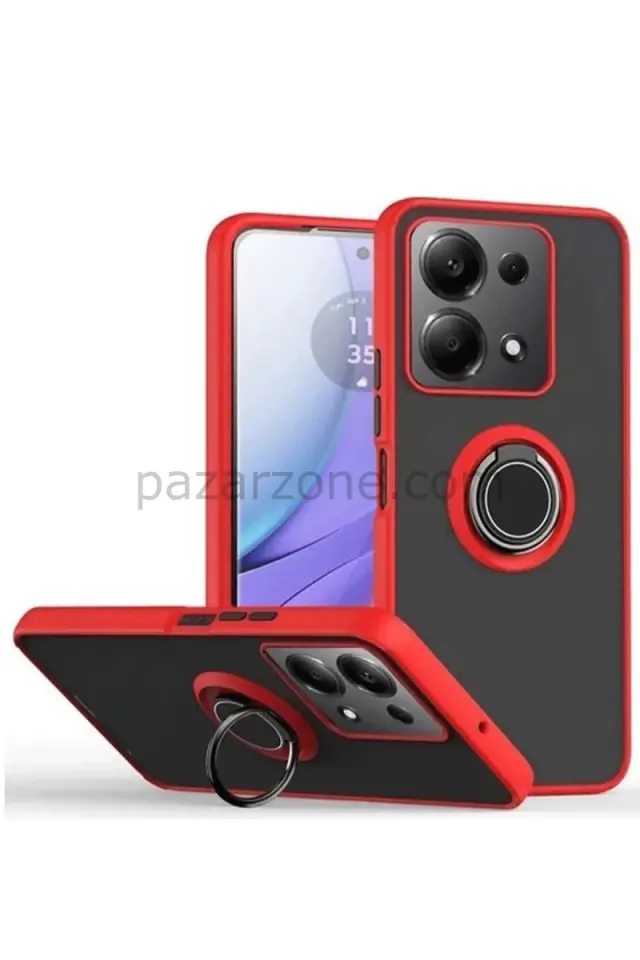 Newface Xiaomi Redmi Note 13 Pro 4G Montreal Yüzüklü Silikon Kapak - Kırmızı