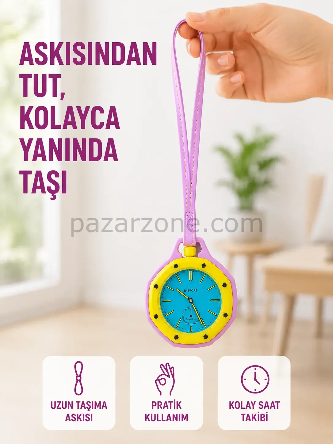 Çanta ve Pantolon İçin Askılı Charm Saat Kemer Aksesuarı Pembe