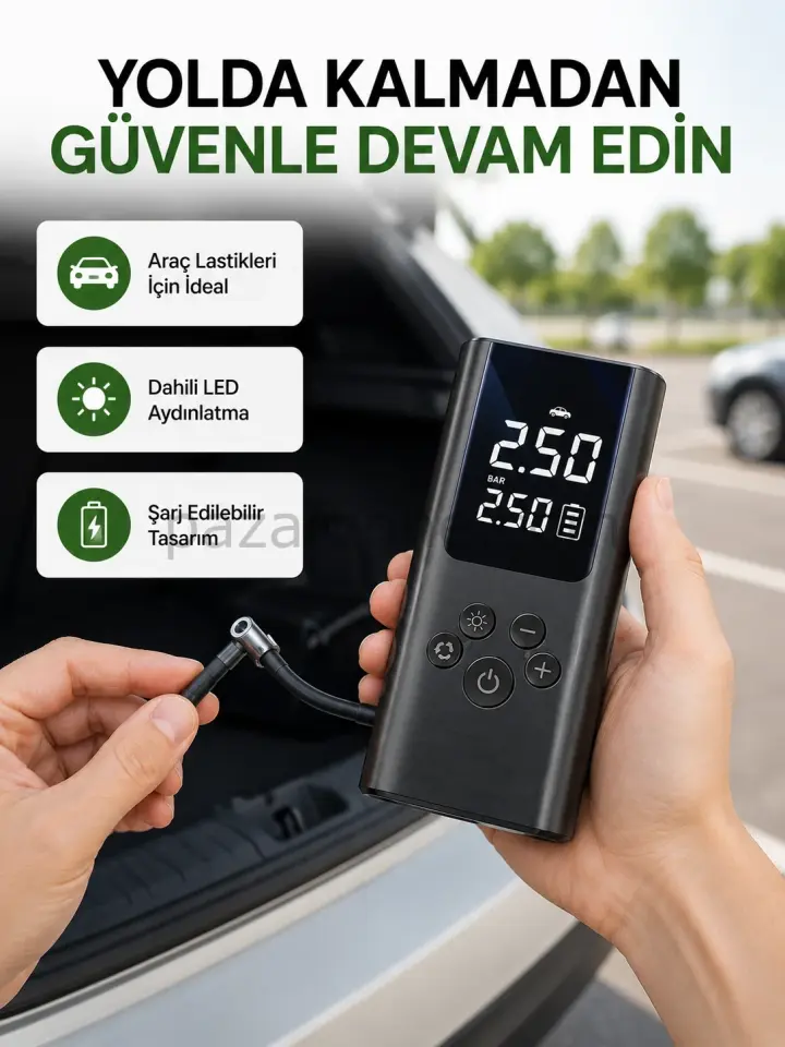 USB Şarjlı Taşınabilir Hava Kompresörü Dijital Ekranlı