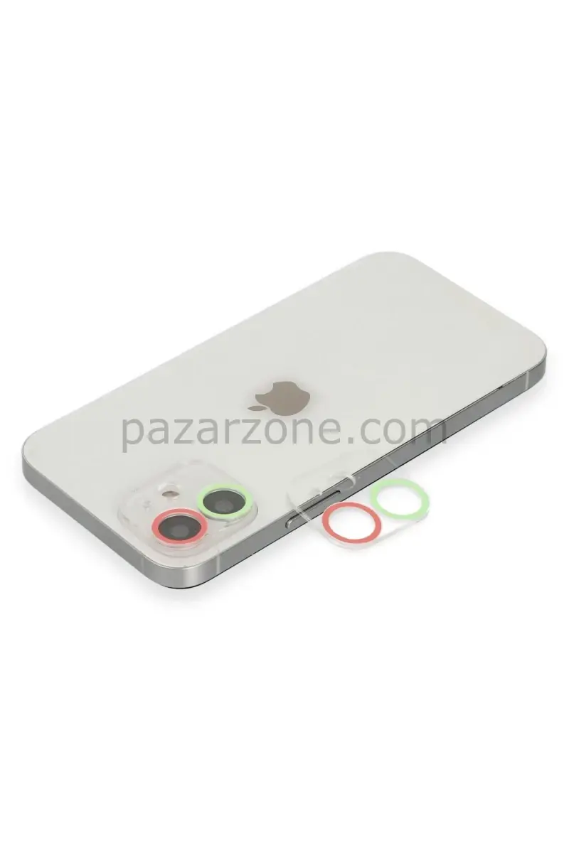 Newface Apple iPhone 12 Renkli Kamera Lens Koruma Cam - Yeşil-Pembe