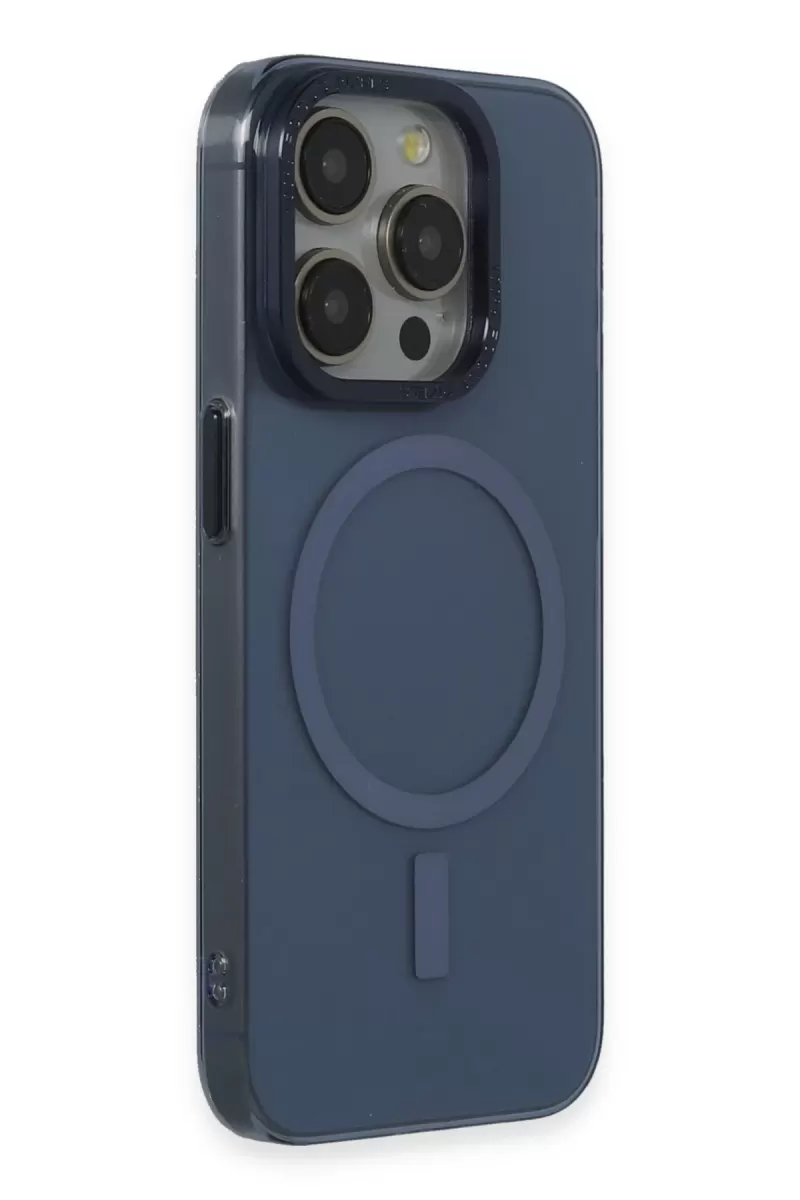 Newface Apple iPhone 15 Pro Max Kılıf Anka PC Magneticsafe Sert Metal Kapak - Lacivert