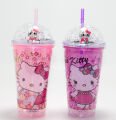 Sevimli Hello Kitty Işıklı Pipetli Boncuklu Suluk & Bardak (400 Ml)