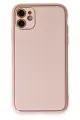 Newface Apple iPhone 12 Kılıf Coco Deri Silikon Kapak - Pudra