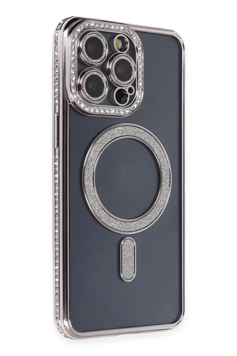 Newface Apple iPhone 14 Pro Kılıf Joke Simli Magneticsafe Kılıf - Gri