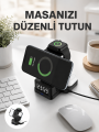Dijital Saatli Kablosuz Şarj İstasyonu – 3’ü 1 Arada Apple Uyumlu Hızlı Şarj ve LED Ekran Yeni Nesil