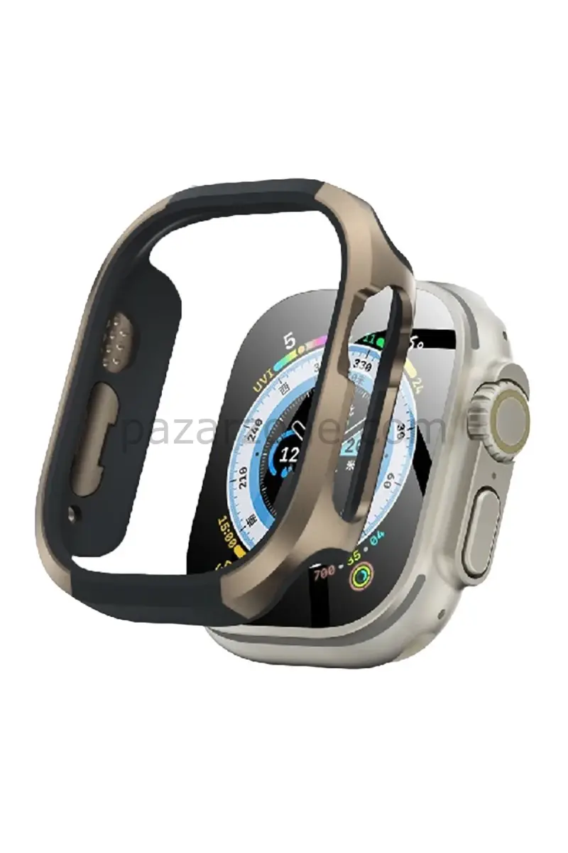 Movenchy Apple Watch Ultra 49mm MO-WT3 Alüminyum Camlı Kasa Ekran Koruyucu - Gold