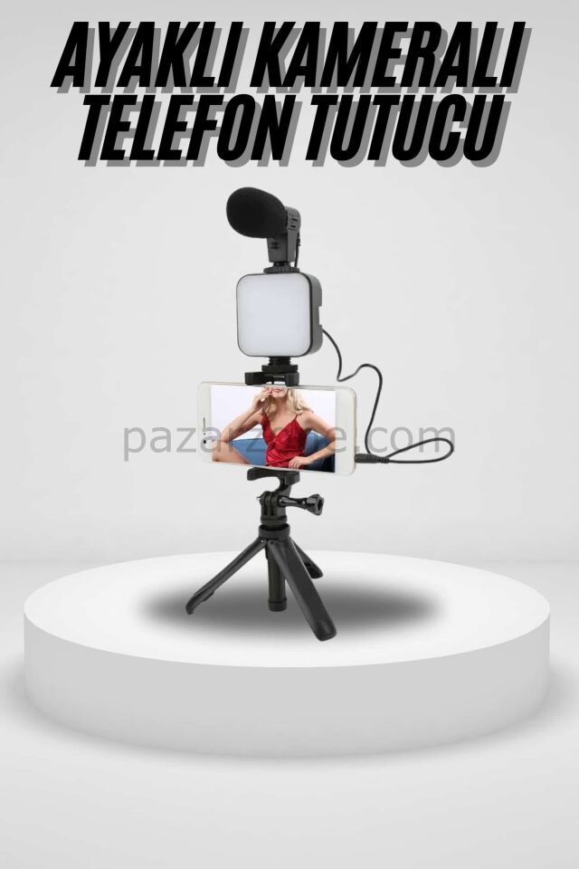 Akıllı Telefon Vlog Kiti Tripod Mini Mikrofonlu Telefon Tutucu