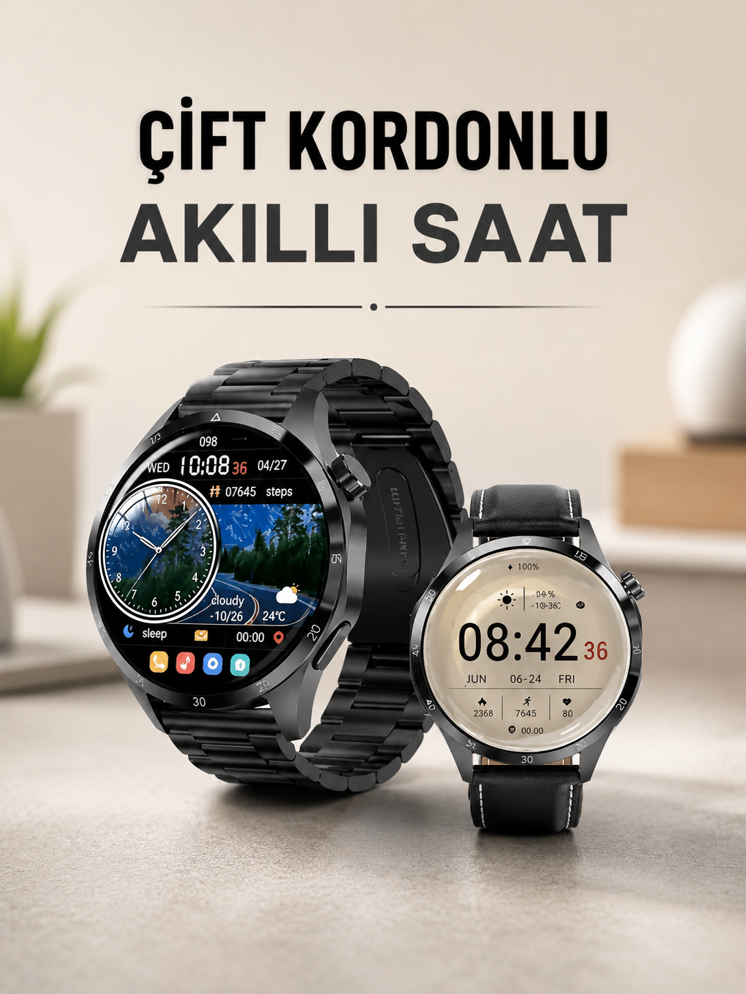 Çift Kordonlu Yüksek Çözünürlüklü Akıllı Saat Uyku İzleyici & Spor Modları