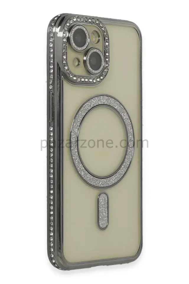 Newface Apple iPhone 13 Kılıf Joke Simli Magneticsafe Kılıf - Gri