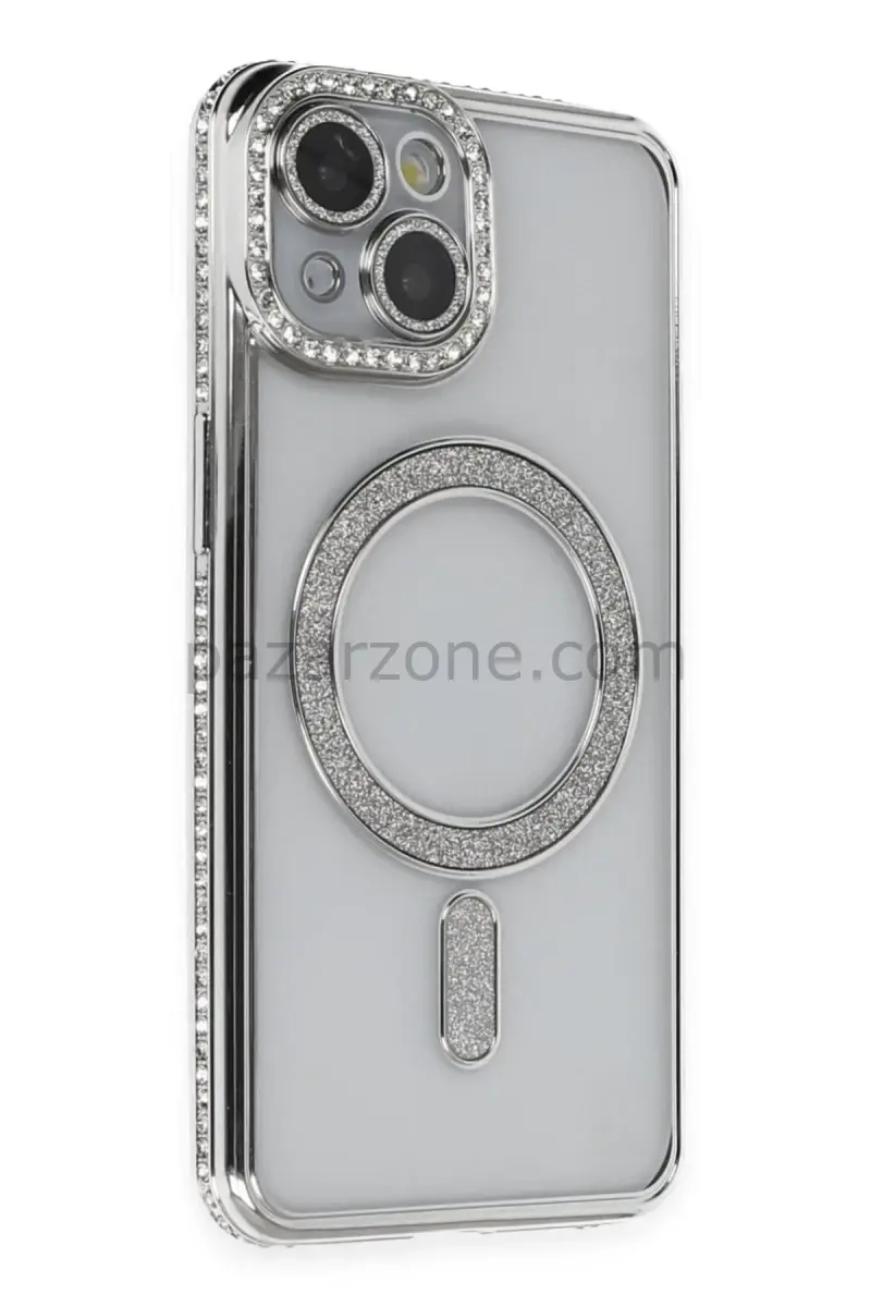 Newface Apple iPhone 13 Kılıf Joke Simli Magneticsafe Kılıf - Gümüş
