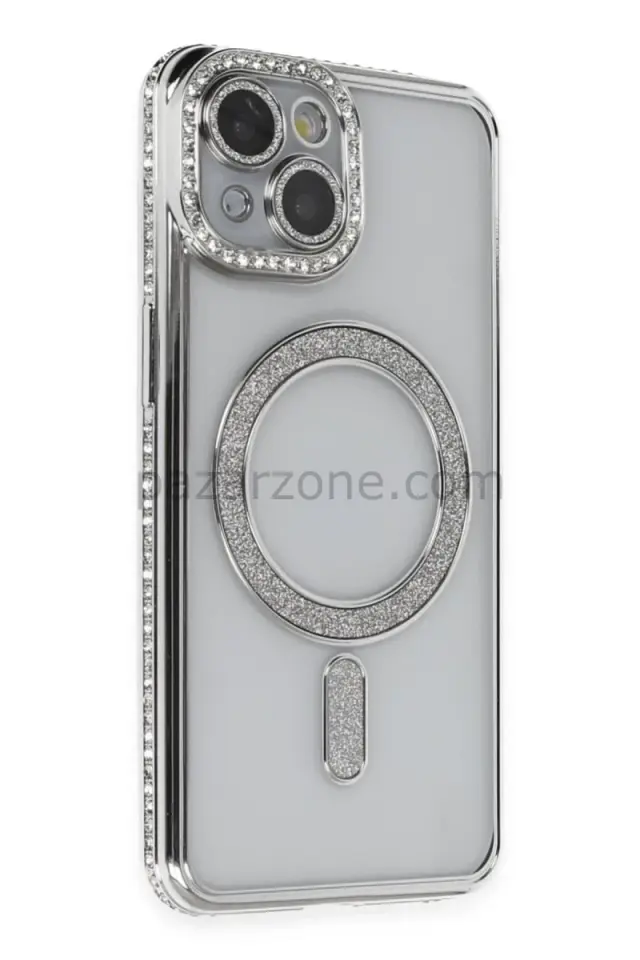 Newface Apple iPhone 13 Kılıf Joke Simli Magneticsafe Kılıf - Gümüş