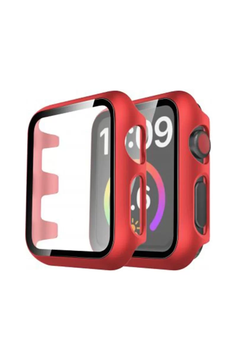 Newface Apple Watch 44mm Camlı Kasa Ekran Koruyucu - Kırmızı