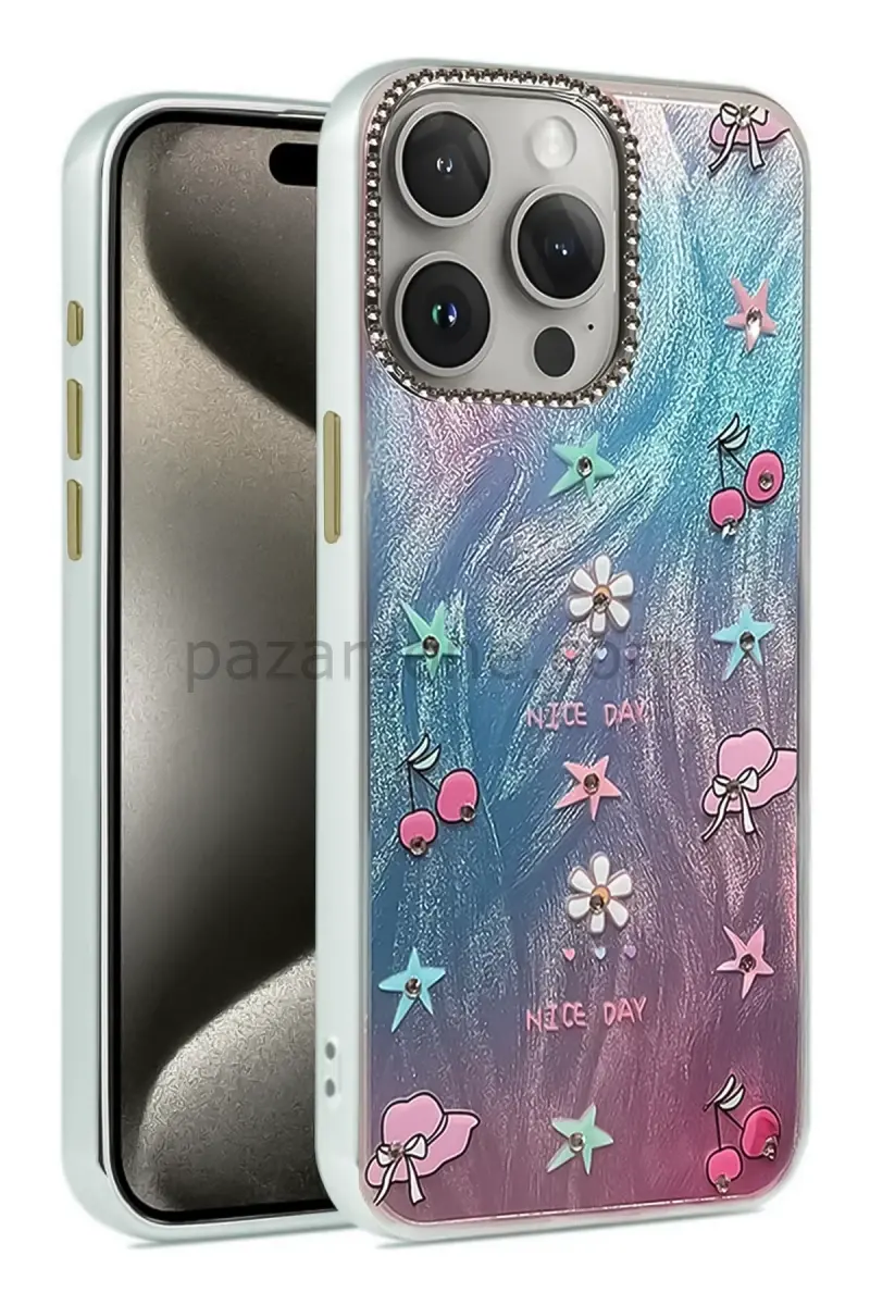 Newface Apple iPhone 15 Pro Max Kılıf Blade Aynalı Desenli Kapak - Desen 4