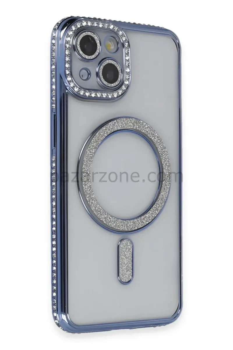 Newface Apple iPhone 13 Kılıf Joke Simli Magneticsafe Kılıf - Mavi