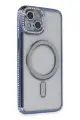 Newface Apple iPhone 13 Kılıf Joke Simli Magneticsafe Kılıf - Mavi