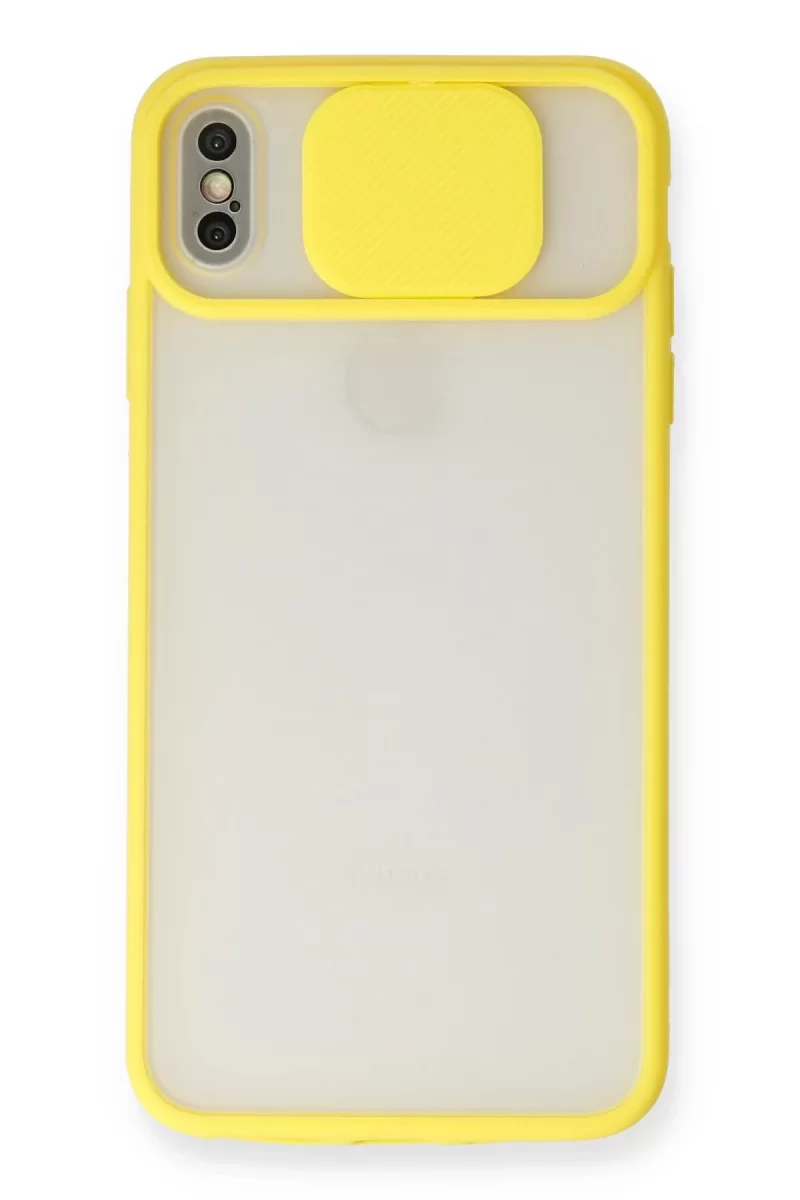 Newface Apple iPhone XS Max Kılıf Palm Buzlu Kamera Sürgülü Silikon - Sarı