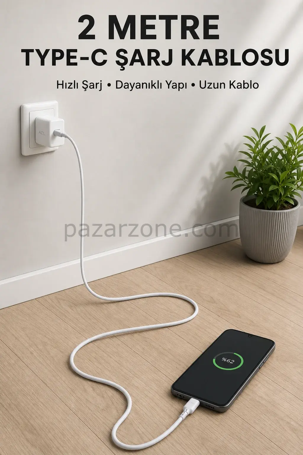 USB-A to Type-C 2 Metre Hızlı Şarj Kablosu