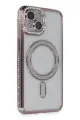 Newface Apple iPhone 13 Kılıf Joke Simli Magneticsafe Kılıf - Pembe