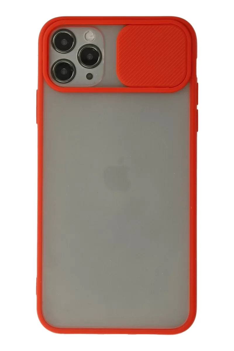 Newface Apple iPhone 11 Pro Max Kılıf Palm Buzlu Kamera Sürgülü Silikon - Kırmızı