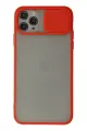 Newface Apple iPhone 11 Pro Max Kılıf Palm Buzlu Kamera Sürgülü Silikon - Kırmızı