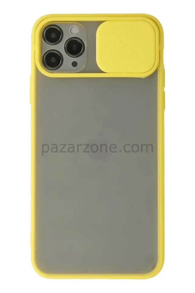Newface Apple iPhone 11 Pro Max Kılıf Palm Buzlu Kamera Sürgülü Silikon - Sarı