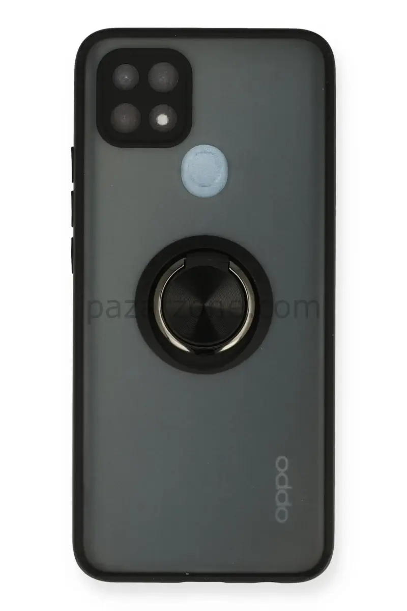 Newface Oppo A15 Kılıf Montreal Yüzüklü Silikon Kapak - Siyah