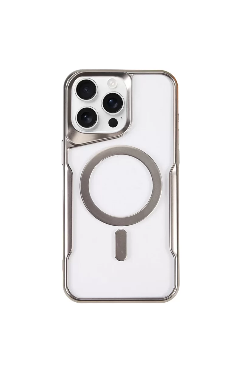 Newface Apple iPhone 15 Pro Max Kılıf Boyi Magsafe Silikon Kapak - Gümüş