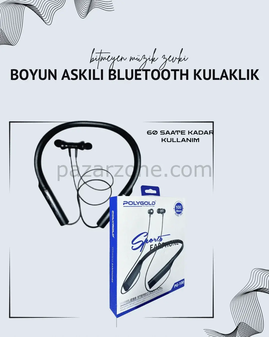 Polygold PG-100 Boyun Askılı Kablosuz Kulaklık – 200 Saat Bekleme Süresi, Stereo Ses, Mikrofonlu