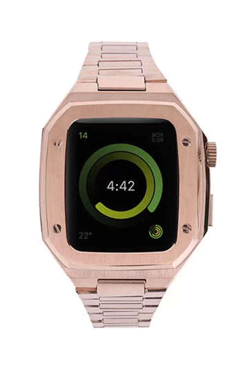 Newface Apple Watch 44mm Metal Petek Kasalı Kordon - Rose Gold