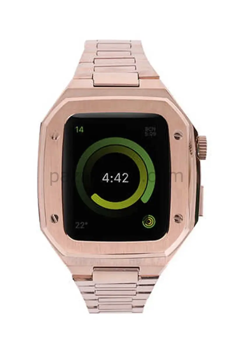 Newface Apple Watch 44mm Metal Petek Kasalı Kordon - Rose Gold