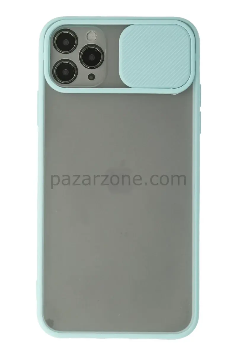 Newface Apple iPhone 11 Pro Max Kılıf Palm Buzlu Kamera Sürgülü Silikon - Turkuaz