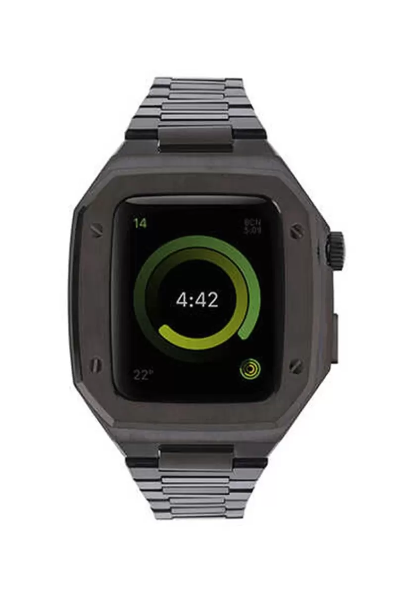 Newface Apple Watch 44mm Metal Petek Kasalı Kordon - Siyah