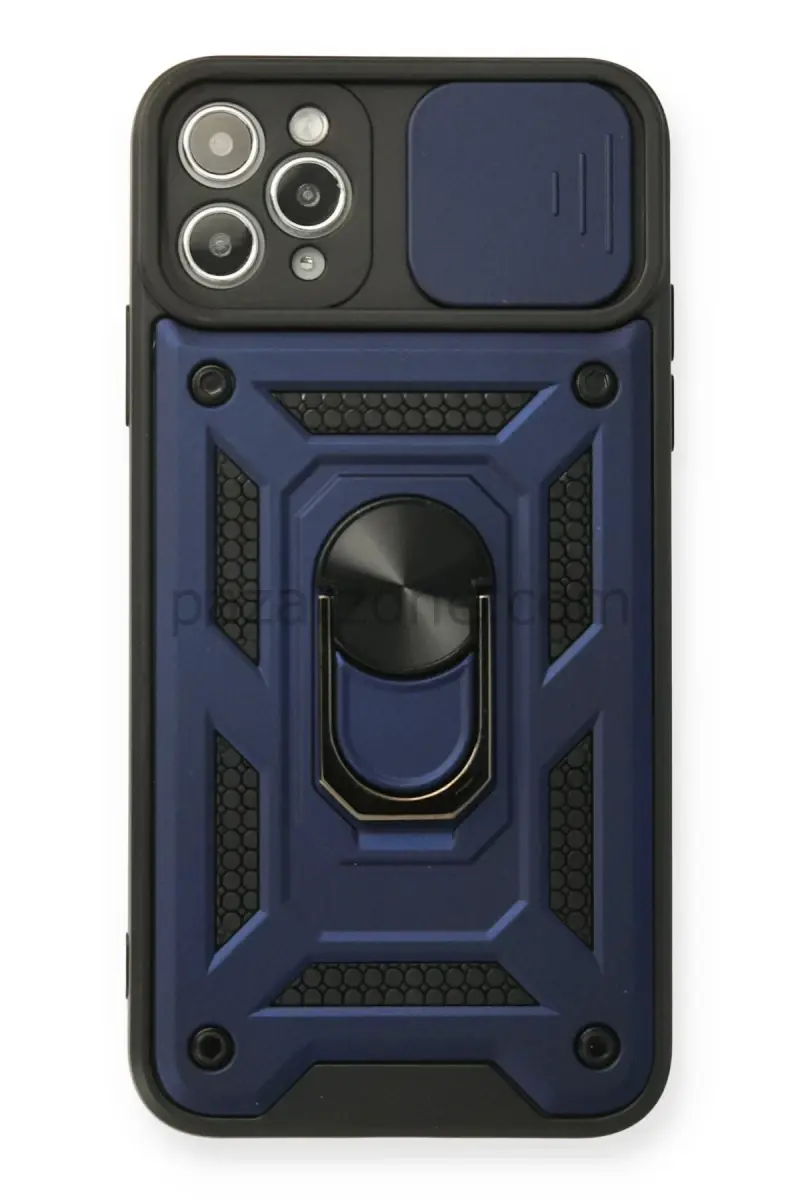 Newface Apple iPhone 11 Pro Max Kılıf Pars Lens Yüzüklü Silikon - Lacivert