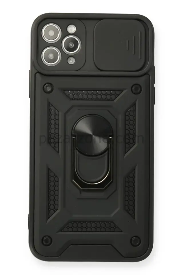 Newface Apple iPhone 11 Pro Max Kılıf Pars Lens Yüzüklü Silikon - Siyah