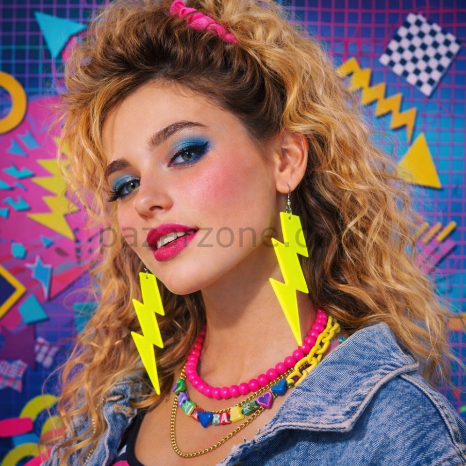 80’ler 90'lar Retro Neon Sarı Şimşek Küpe 10 Cm