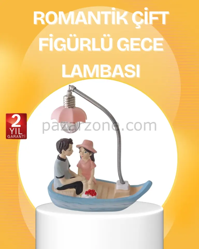 Romantik Çift Figürlü Gece Lambası Sandal Model Sevgiliye Özel Hediye