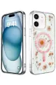 Newface Apple iPhone 12 Kılıf Daisy Simli Magsafe Kapak - Pembe